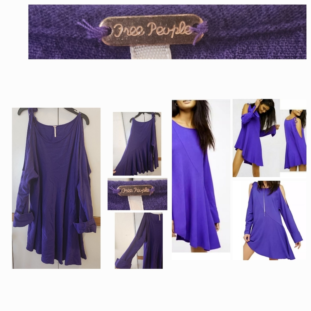 FREE PEOPLE. Size S/P.  Cold-Shoulder Purple Long-Sleeve Tunic Swing Dress. $16